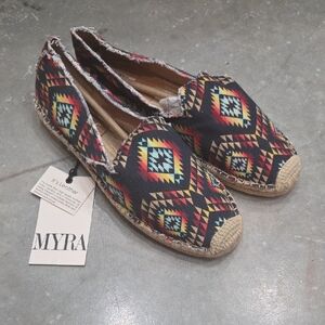 Myra Black and Red Geometric Espadrilles Size 10